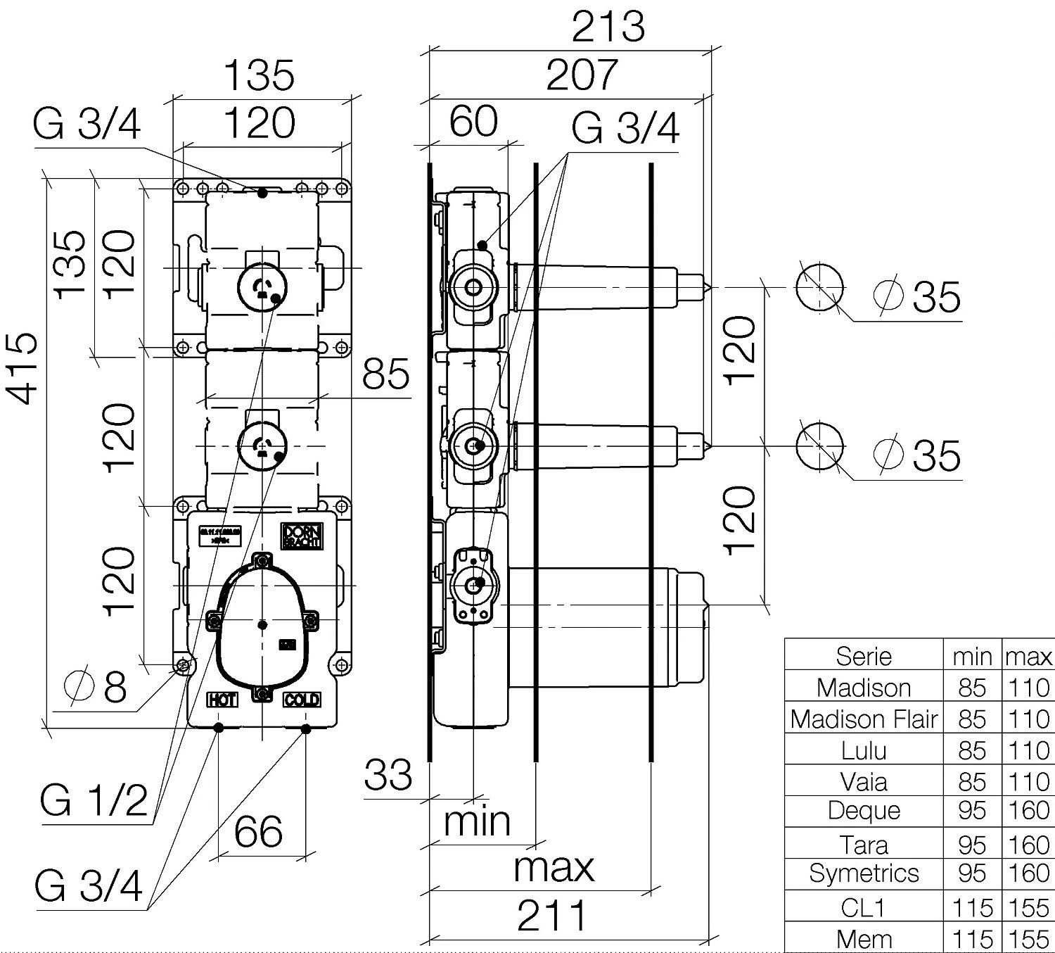 Dornbracht Grundkörper XTool Thermostatmodul Mit 2 Ventilen 3/4" 3 Dornbracht Grundkörper XTool Thermostatmodul Mit 2 Ventilen 3/4"