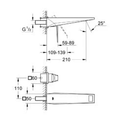 GROHE Allure Brilliant 2-Loch-Waschtischbatterie, DN15, Wandmontage, Langer Auslauf