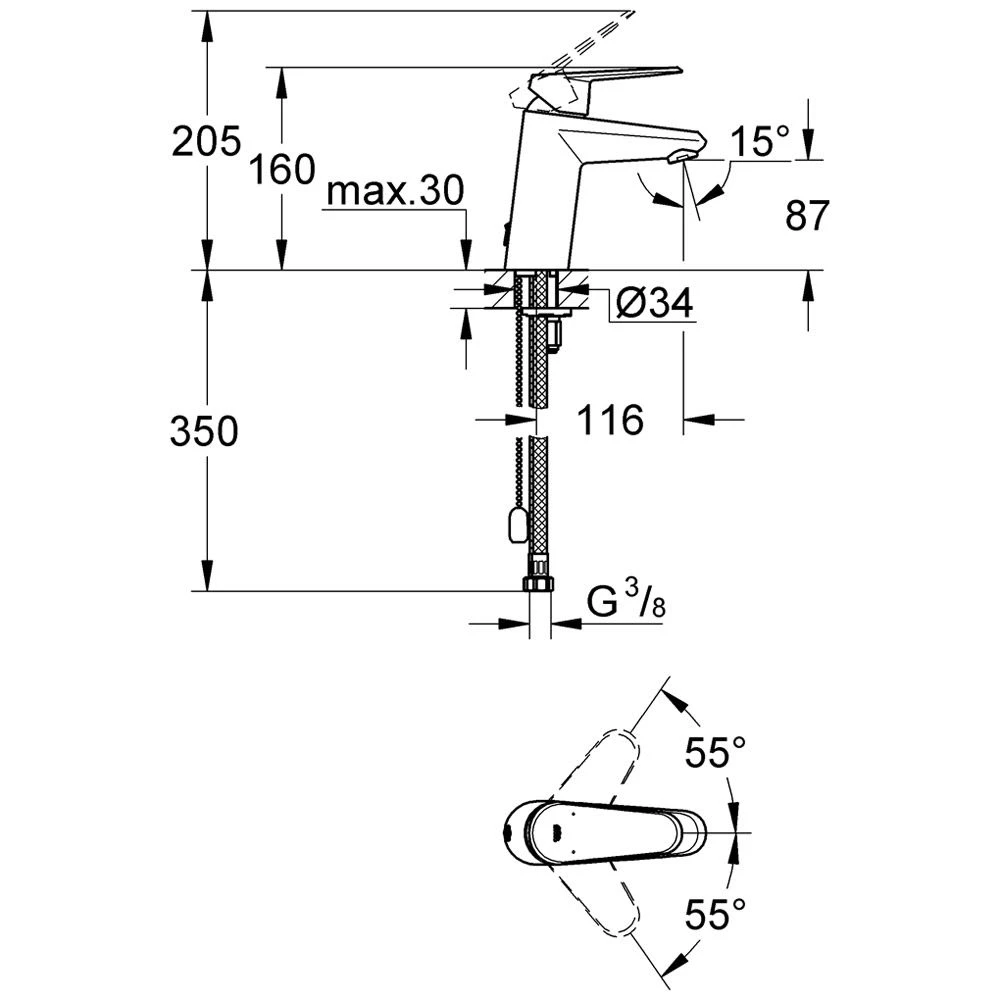 GROHE Eurodisc Cosmopolitan Einhand-Waschtischbatterie, DN 15 3 GROHE Eurodisc Cosmopolitan Einhand-Waschtischbatterie, DN 15