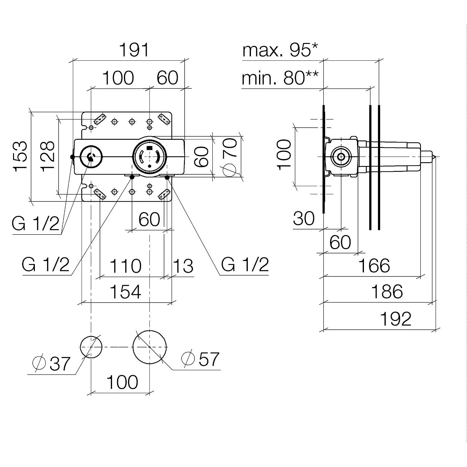 Dornbracht UP-Wand-Einhandbatterie Mischer Rechts 3 Dornbracht UP-Wand-Einhandbatterie Mischer Rechts