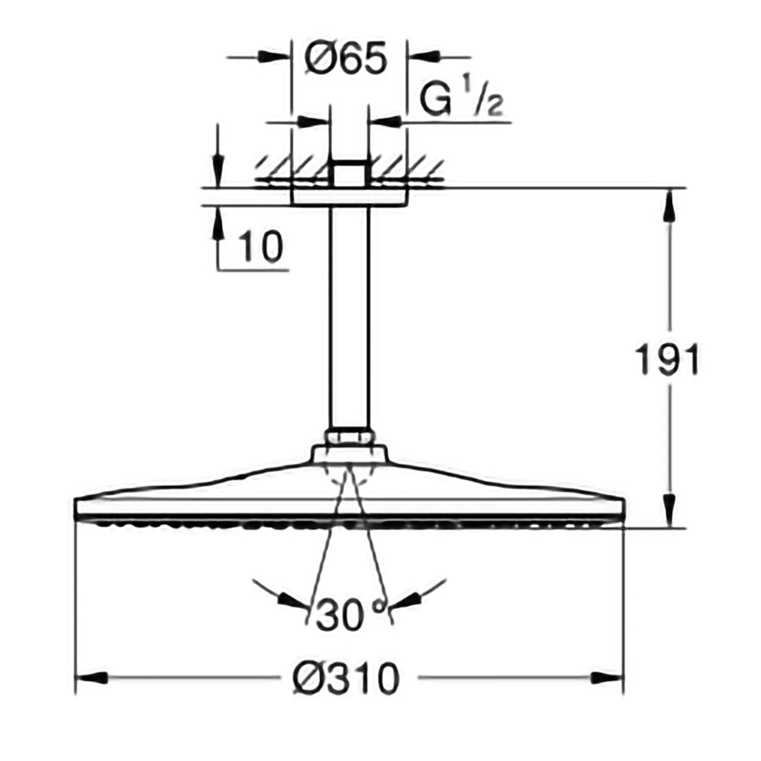 GROHE Rainshower 310 Mono Kopfbrause-Set Rund, Deckenmontage, Ohne Durchflussbegrenzung 4 GROHE Rainshower 310 Mono Kopfbrause-Set Rund, Deckenmontage, Ohne Durchflussbegrenzung – Bild 2