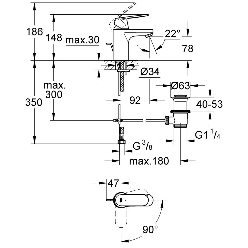 GROHE Eurosmart C Einhand-Waschtischbatterie, DN 15 S-Size 3 GROHE Eurosmart C Einhand-Waschtischbatterie, DN 15 S-Size