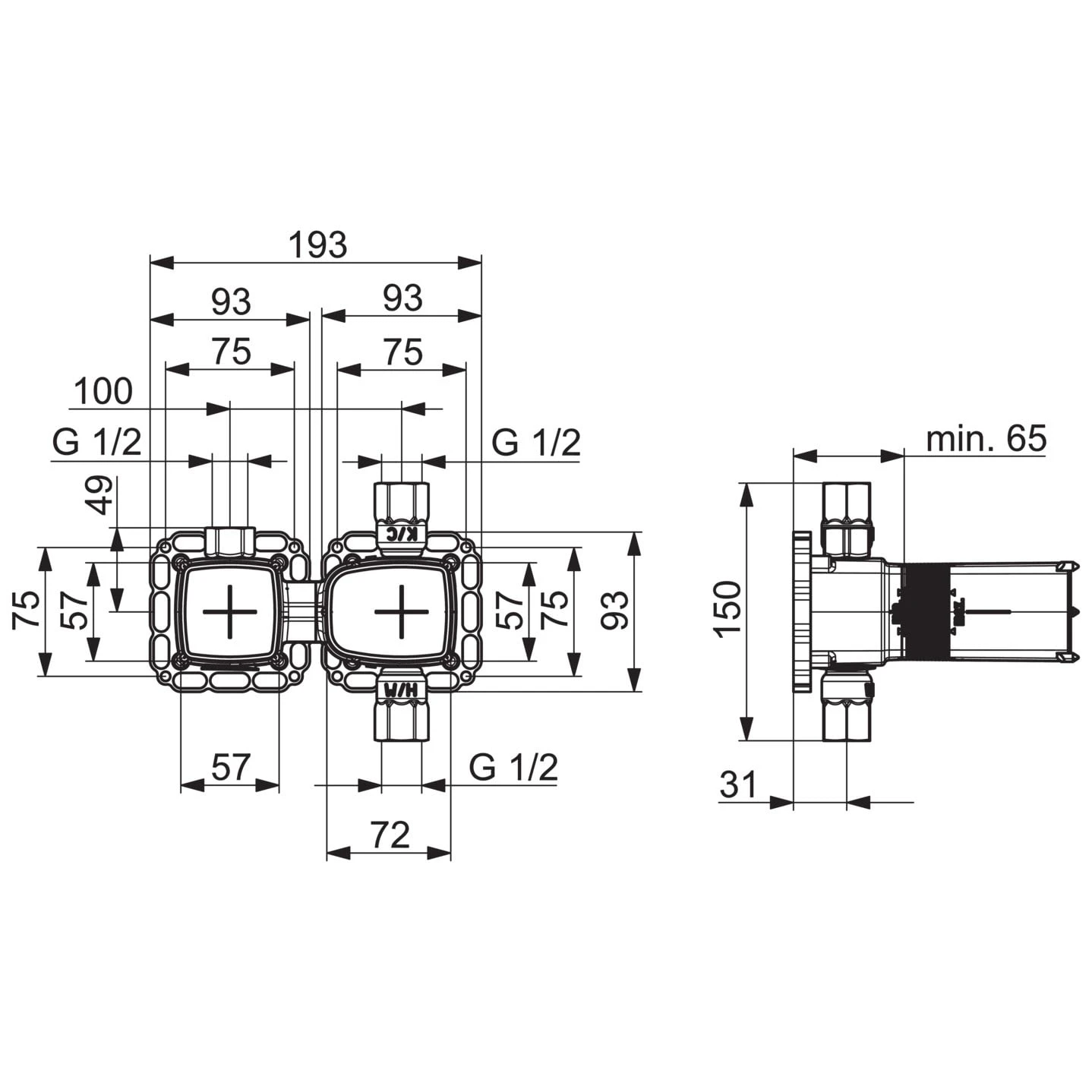 Hansa HANSAMATRIX Unterputzeinbaukörper Thermostatbatterie 3 Hansa HANSAMATRIX Unterputzeinbaukörper Thermostatbatterie