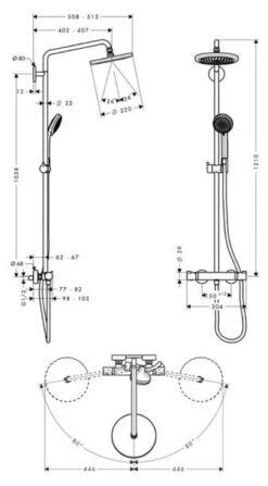 Hansgrohe Croma 220 Showerpipe Einhebelmischer, Brausearm 40 Cm