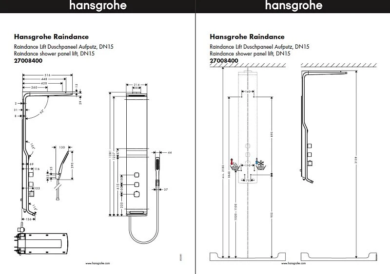 Hansgrohe Raindance Lift Duschpaneel 3 Hansgrohe Raindance Lift Duschpaneel