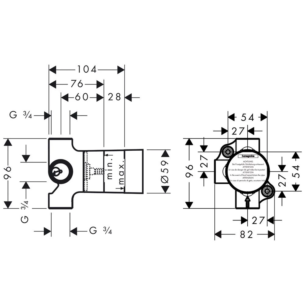 AXOR Grundkörper Für Trio Ab- Und Umstellventil Unterputz 3 AXOR Grundkörper Für Trio Ab- Und Umstellventil Unterputz