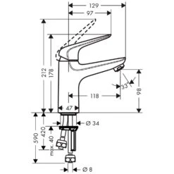 Hansgrohe Novus Einhebel-Waschtischmischer 100, Push-Open, Für Offene Warmwasserbereiter