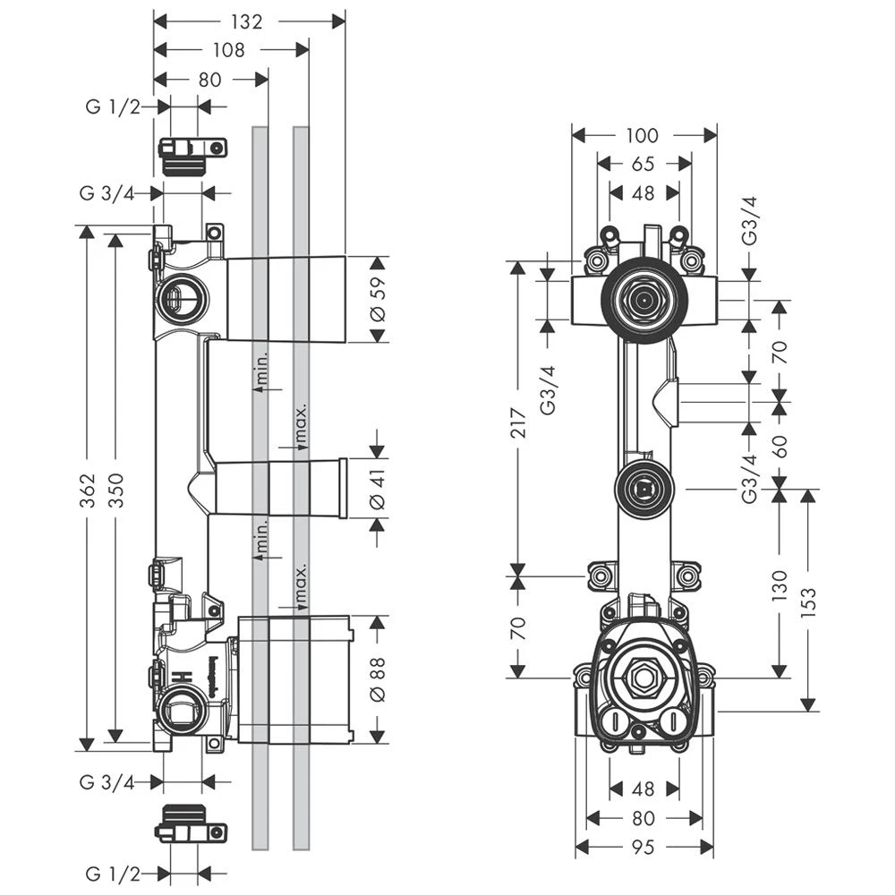 Hansgrohe Grundkörper Für Thermostatmodul UP Für 2 Verbraucher 3 Hansgrohe Grundkörper Für Thermostatmodul UP Für 2 Verbraucher