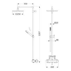 Herzbach NEO CASTELL Duschsäule Mit Brause-Aufputz-Thermostat Eckig 25 Cm