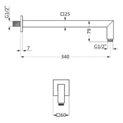 Herzbach LIVING SPA Wandarm Eckig Für Regenbrause 34 Cm