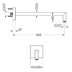 Herzbach LIVING SPA Wandarm Eckig Für Regenbrause 42 Cm