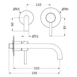 Herzbach DEEP BLACK Waschtisch-Unterputzbatterie, Auslauf 21 Cm