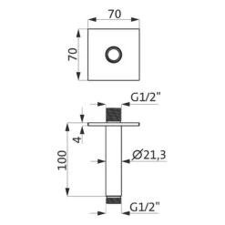 Herzbach DESIGN IX PVD COPPER STEEL Deckenarm Seven Square Für Regenbrause 10 Cm