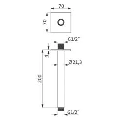 Herzbach DESIGN IX PVD BRASS STEEL Deckenarm Seven Square Für Regenbrause 20 Cm