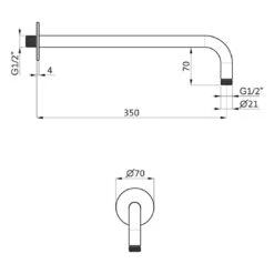 Herzbach DESIGN IX PVD BRASS STEEL Wandarm Seven Round Für Regenbrause 35 Cm