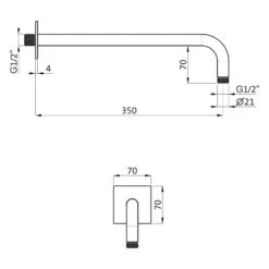 Herzbach DESIGN IX PVD BRASS STEEL Wandarm Seven Square Für Regenbrause