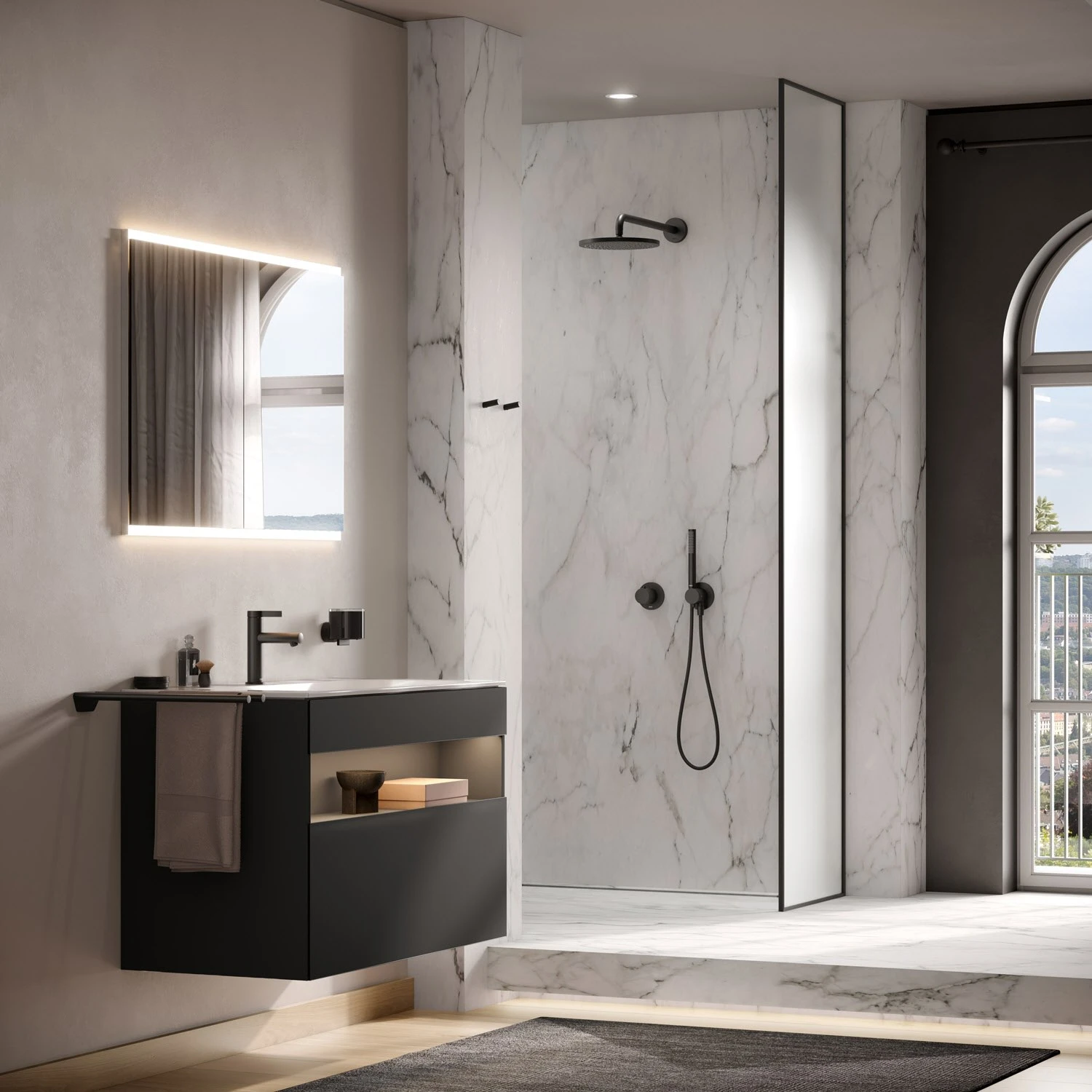 Keuco IXMO Black Selection Unterputz Duschsystem Mit Thermostat, Stabhandbrause Und Kopfbause, Runde Rosette 3 Keuco IXMO Black Selection Unterputz Duschsystem Mit Thermostat, Stabhandbrause Und Kopfbause, Runde Rosette