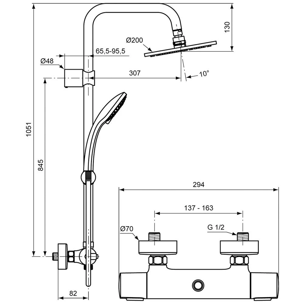 Loft Duschsystem Mit Thermostat AP, Brausearm Schwenkbar 4 Loft Duschsystem Mit Thermostat AP, Brausearm Schwenkbar – Bild 2