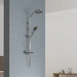Sturotec Eco-Line 6 L/min Duschsystem Rund Mit Thermostatarmatur Und Kopfbrause 20 Cm -Hansgrohe Brause Geschaft sturotec duschsysteme eco line rund mit 9402674